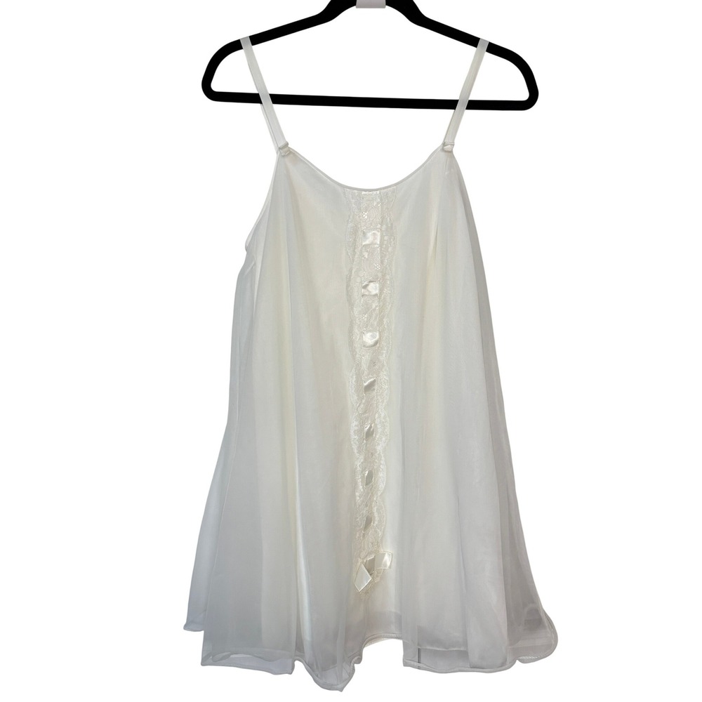 Vintage Van Raalte Ivory Chiffon Lace Babydoll Nightgown Petite Canada White
